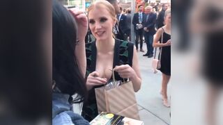 Jessica Chastain making sure to display her tittes