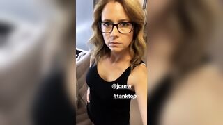 mommy Jenna Fischer showing off her new tank top. this milf looks so sexy in glasses!
