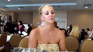 Kaley Cuoco just realized that no one at that table could keep their eyes off her tits.
