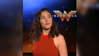 Gal Gadot trying to swallow a load before the camera’s turn back on to continue the interview