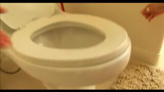 Sasha Grey cleans the toilet
