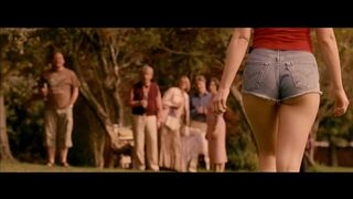 gemma Arterton walking away in VERY miniature jean shorts